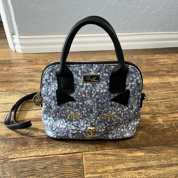 Betsey Johnson Handbags - Betsey Johnson Floral Cat Crossbody Bag - Black and Gray